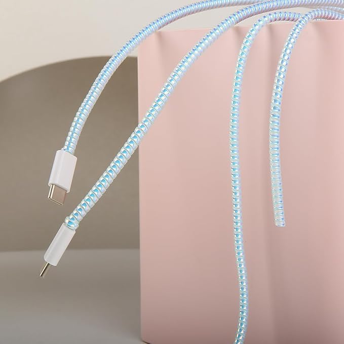 4.8M(15.75FT) Spiral Cable Protector, Multicolor Suitable for Most Phone/Pad/Laptop USB Wire Cord Savers Protection Cover Anti-Break Wrap Charger Data Line Cables Sleeves, Laser Blue