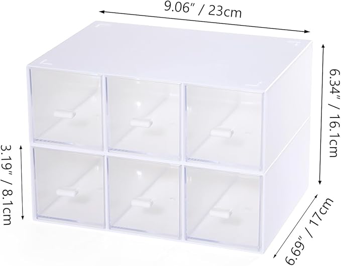 Desktop Drawers, Desk Organizer with 6 Drawers, Stackable Plastic Storage Box for Home Collection, Cosmetics, Jewelry, Office Supplies (2 Tall Layers, White)