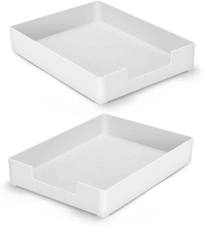Letter-Size Tray Desk Letter Tray Paper Tray, Sturdy Heavy-Duty Plastic Printer Paper Tray, Single-Tier Stackable File Storage Organizer for Office Home (White ×2)