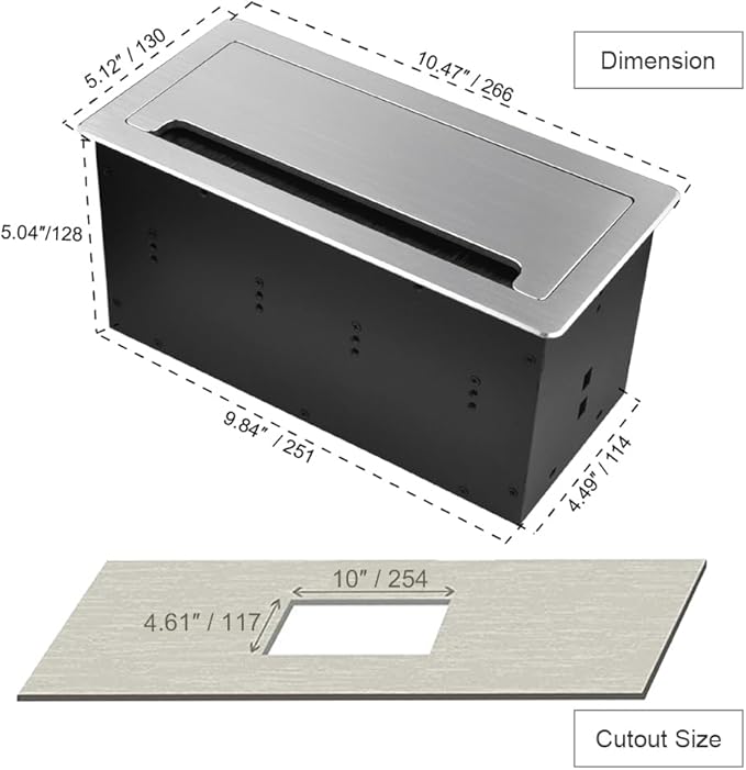 Tabletop Multimedia Connectivity Box with 4 AC Power+2 HDMI+2 RJ45+1 USB3.0 Port +1 USB-C +2 Audio with 5.58ft Power Cord for Conference Room (Silver)