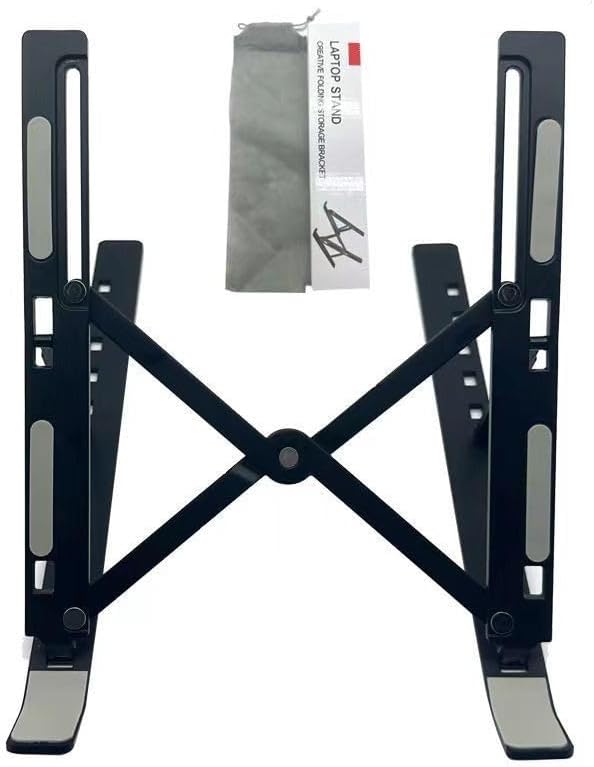 Desktop Laptop Stand, iPad Stand, Aluminum Alloy, Portable Foldable, 7 Level Adjustable, Ergonomic, Suitable for Laptops Up to 18 Inches, Easily Put it in Bag and use it Anywhere (1, Black)