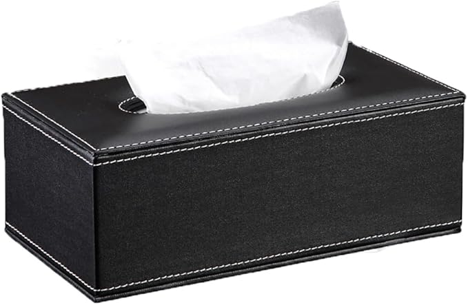 PU Leather Tissue Box Holder, Tissue Box Holder Business Black，Rectangular Napkin Holder Pumping Paper Case Dispenser for Home Office Car Automotive Decoration (9.44 * 4.72 * 3.74inch Black)
