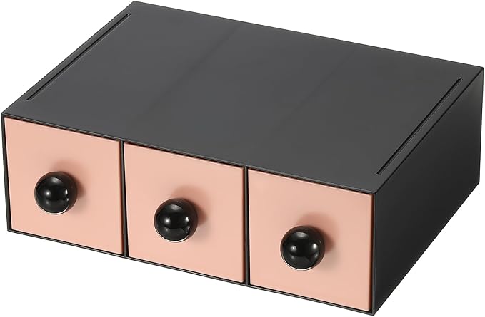PATIKIL Small Stackable Storage Drawers, Stacking Drawers Mini Desk Bathroom Storage Organizer Cute with 3 Drawer Organizer Plastic for Desktop Office Pens Pencils Tape Charger, Pink
