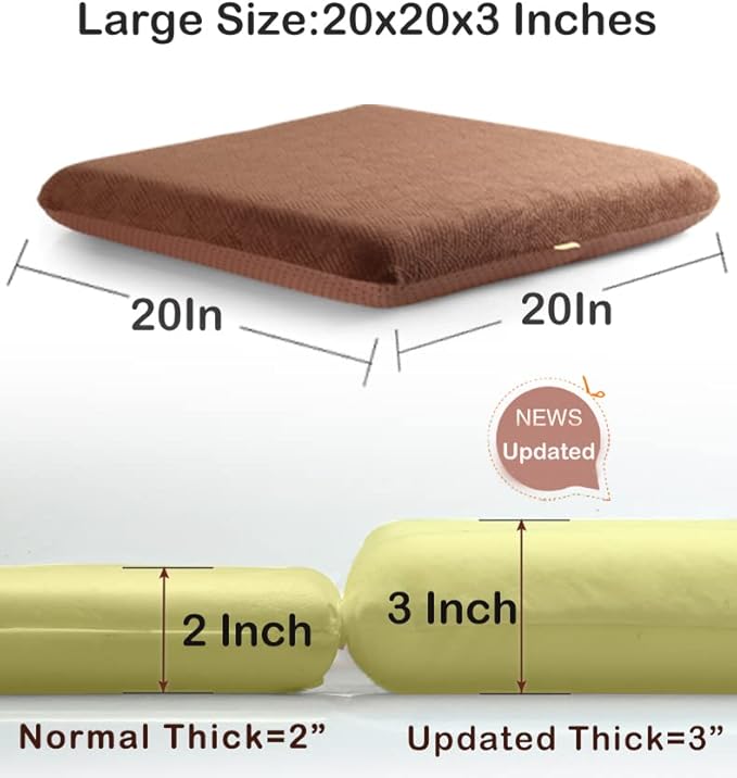 Sigmat Recliner Cushion for Elderly with Memory Foam 20x20x3 Inches Large Square Seat Cushion for Recliner Chair, Floor Pillow, Truck Seat Cushion Coffee