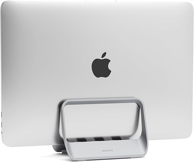 AFOOYO Vertical Laptop Stand with Gravity Locking – ABS Adjustable Laptop Holder Desktop Stand Compatible with MacBook, Surface, iPad, mini PC and More (Gray)