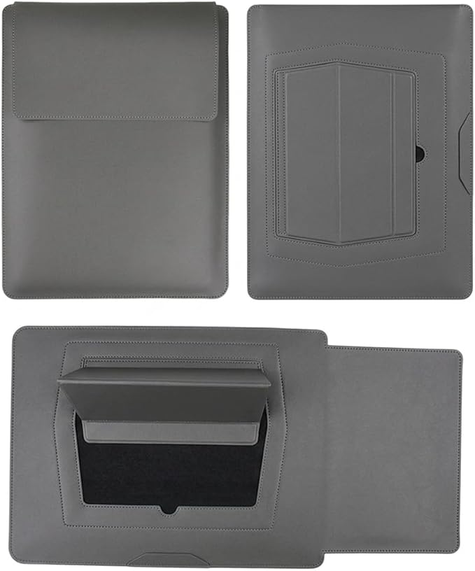 4-in-1 Laptop Sleeve with Stand and Mouse Pad, Faux Leather Protective Case with Accessory Pouch for 15-16 Inch Laptops, Grey