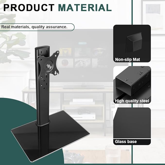 BFTOU Monitor Stand for 13"–32" Screens Swivel Computer Monitor Holder Freestanding 5 Height Adjustable TV Stand VESA 80x80mm/95x95mm Holds up to 77lbs