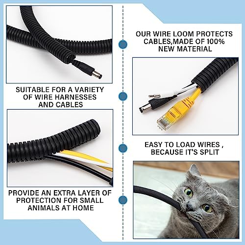 Kanayu Split Wire Loom Tubing Flame Retardant Wire Covering High Temperature Cable Sleeves Split Protector Cable Conduit for Industrial Electrical Automotive Marine(3/8''-50 ft,Black)