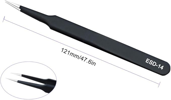ESD Anti static Precision Electronics Tweezers tools Kit,Non Magnetic Multi-standard Stainless Steel Tweezer Set for Electronics Jewelry-making Repairing,cell phone repair,2pack (ESD-14 and ESD-15)