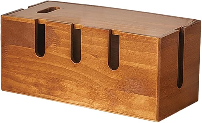 12 Inch Solid Wood Cable Management Box Cord Organizer for Desk Power Strip Router USB Hub Wire Storage Home Office