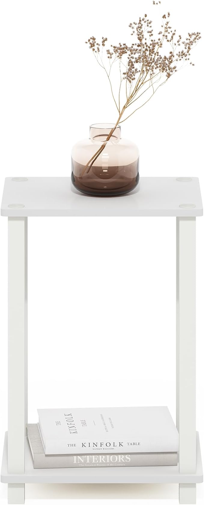 Furinno Simplistic Side Table, 2-Tier Small End Table with Open Shelf, Easy Assembly Toolless Night Stand, Nightstand, for Living Room, Bedroom, White
