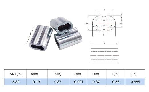 Aluminum Crimping Loop Sleeve for 5/32" Diameter Wire Rope and Cable (5/32" 50PCS)