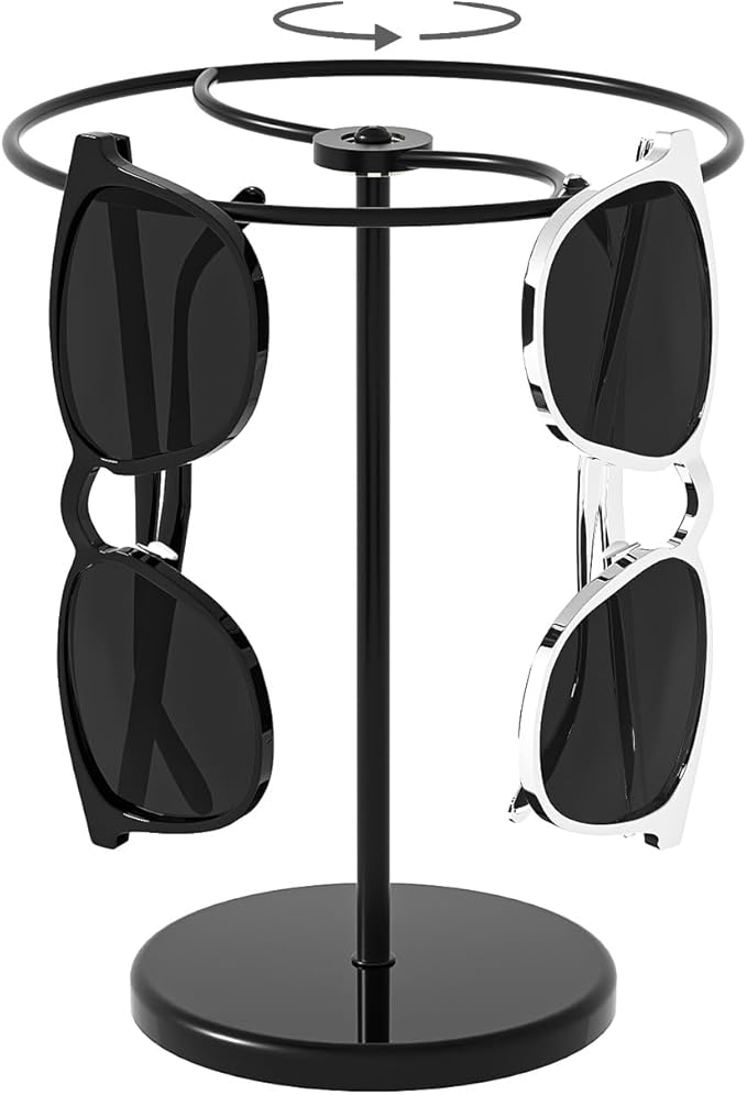 360° Rotating Sunglasses Organizer Stand, Eyewear Display Holder Stand, Eyeglasses Stand Rack for Nightstand Desk Bedroom or Shop Selling (Black)