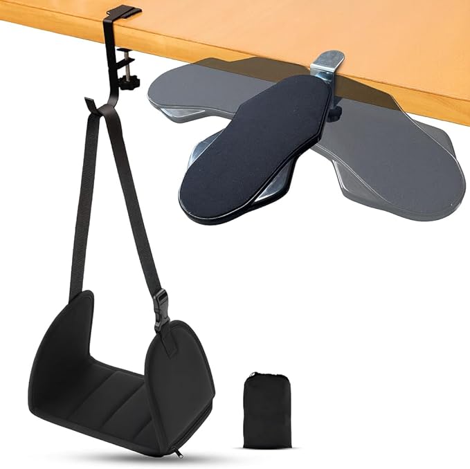 Ergonomic Foot Hammock & Arm Rest for Desk - Memory Foam Footrest Under Desk with Adjustable Elbow Support for Office Work & Gaming | Comfort Set for Everyday Relief