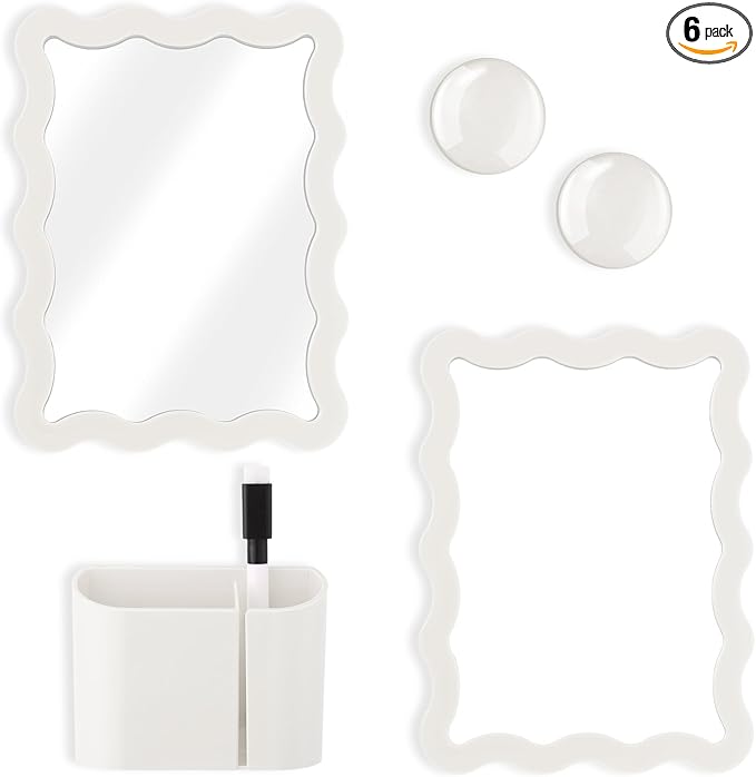 Jingmore Scalloped Magnetic Locker Accessories Kit White Back to School Essentials 6 Pieces Includes Whiteboard Mirror and Organizing Supplies Cute Locker Organizer Decoration for School