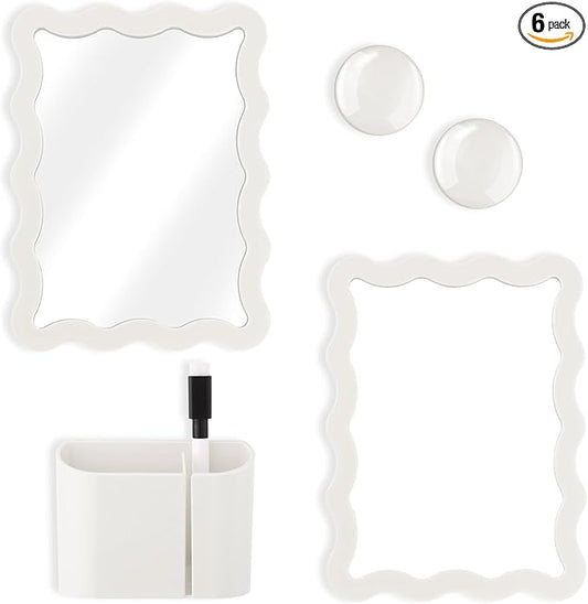 Jingmore Scalloped Magnetic Locker Accessories Kit White Back to School Essentials 6 Pieces Includes Whiteboard Mirror and Organizing Supplies Cute Locker Organizer Decoration for School
