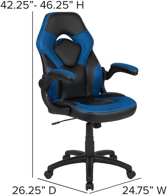 Bowery Hill 2 Piece Z-Frame Gaming Desk Set, 51.5 in Desk with Cable Management, Black Laminate Top, Red Powder-Coated Frame, Ergonomic Gaming Chair, Blue Mesh Inserts, for Home Office or Gaming Setup