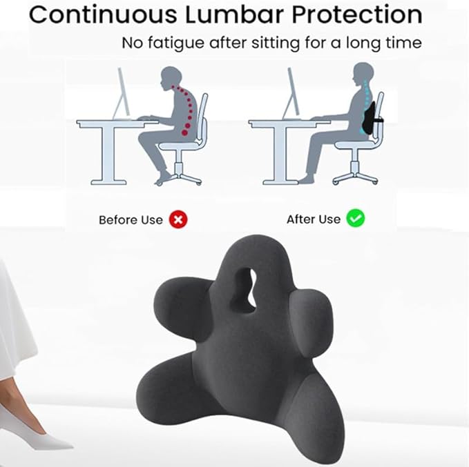 Lumbar Support Pillow for Office Chair, Back Pillow Lumbar Support for Car, Chair, Sofa - Improve Lower Back Pain Relief & Sitting Posture, Memory Foam Back Cushion for Long Sitting (B-Beige)