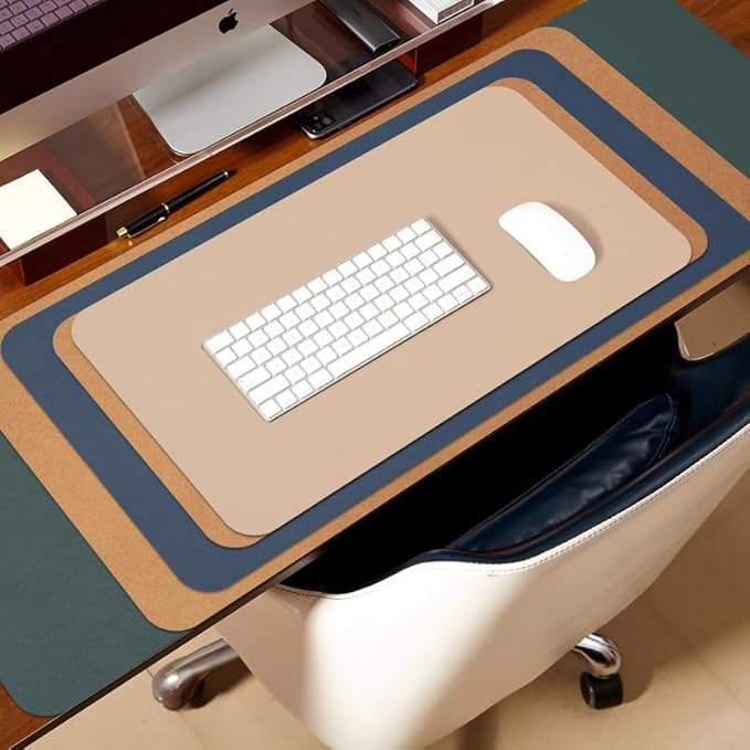 Cork Desk Mat - Dual-Sided Desk Pad for Office and Home - Desk Organization and Accessories - Ideal for Large Mouse Pad and Desk Mats on Top of Desks(Olive Green,80cmx 40cm)