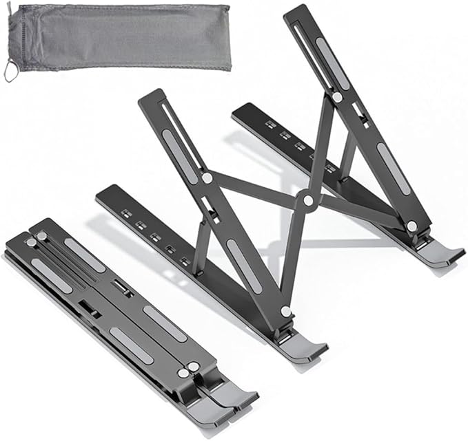 Desktop Laptop Stand, iPad Stand, Aluminum Alloy, Portable Foldable, 7 Level Adjustable, Ergonomic, Suitable for Laptops Up to 18 Inches, Easily Put it in Bag and use it Anywhere (1, Grey)