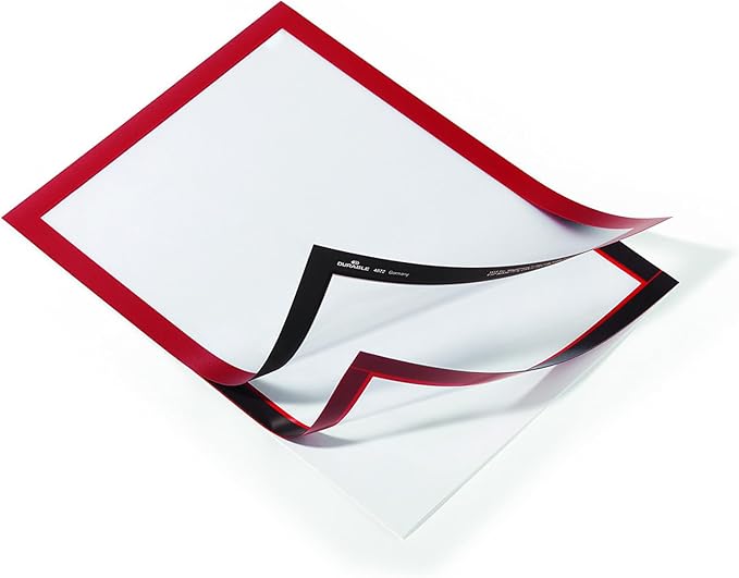 Durable Duraframe Self-Adhesive Magnetic Document Sign Holder - Letter-Size 8.5" x 11" Inches - Red - Pack of 2