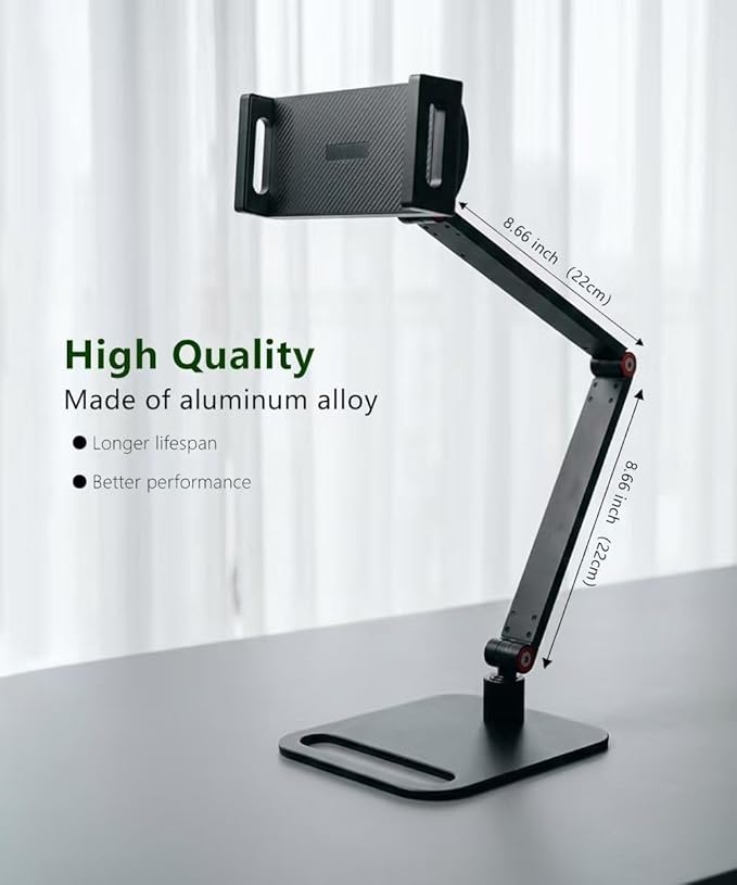 Portable Monitor Stand for Desk, Extra Tall Adjustable Tablet Holder (Max 40cm-17 Height), Aluminum 360° Swivel Arm Mount for 6-17" Screens, Fits 12.9 inch iPad Pro/16 inch Portable Displays