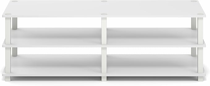 Furinno Turn-S-Tube Toolless Assembly 3-Tier TV Stand, Entertainment Center for TV up to 55 Inch, Wide Printer Stand with Storage Shelf, for Living Room, Bedroom, White
