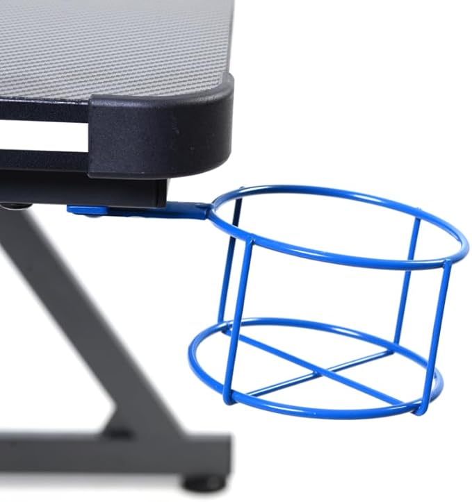 Aon Gaming Desk & Gaming Chair Set – LED Carbon Fiber Desk with Riser Shelf and Ergonomic Racing-Style Gaming Chair, Black/Blue