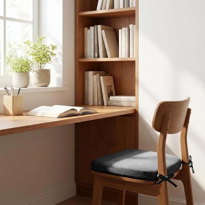 Chair Cushions Set of 6, D-Shaped Seat Cushion for Chair, Non Slip Chair Pads with Ties, 17" x 16" x 2", 40D Foam, Removable Washable Cover, Seat Cushions for Kitchen Chairs, Grey