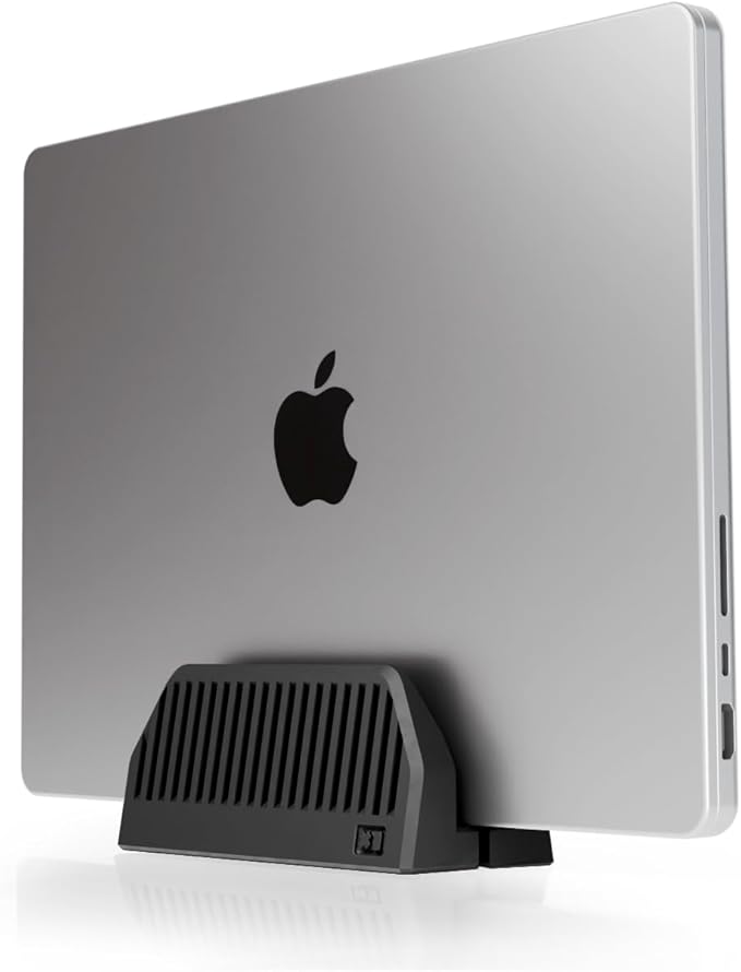 Vertical Laptop Stand for Desk – Spring-Powered Auto Adjust Laptop Holder Vertical – Closed Laptop Stand for MacBook Pro Air – Vertical Laptop Dock & MacBook Holder