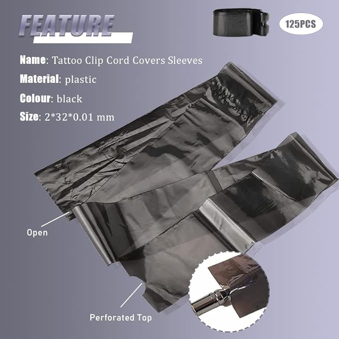 125pcs Pen Bags - Tattoo Cord Sleeves Black Clip Cord Covers Wrap