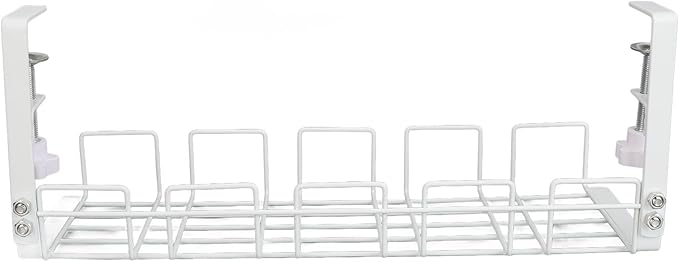 Zerodis Storage Racks Wire Management Tray Cable Management Rack No Drill Steel Cable Tray Organizers Metal Cord Organizer with Clamp for Standing Desk Under Desk Under (White)