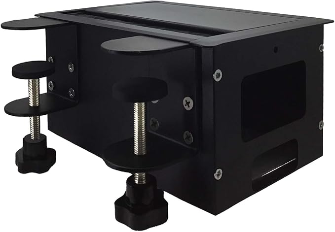 Aluminum Cable Management Box Under Desk No-Drill - Flip-Top Cable Organizer with Dustproof Brush, Clamp-On 24" Long Cable/Cord Management Tray Black for Home Office Standing Desk