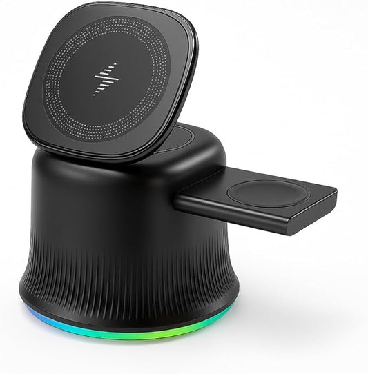 2026 3 in 1 Wireless Charging Station for Apple MagSafe Charger, 15W Fast Magnetic MagSafe Charger Stand for iPhone 17 16 15 14 13 12 Apple Watch AirPods Series (Black), Gifts for Men