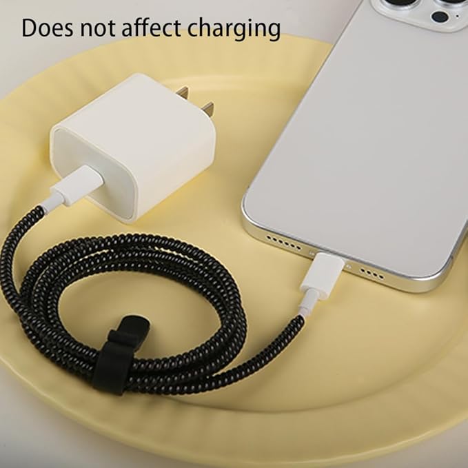 4pcs 1.6M(5.25FT) Spiral Cable Protector, Multicolor Suitable for Most Phone/Pad/Laptop USB Wire Cord Savers Protection Cover Anti-Break Wrap Charger Data Line Cables Sleeves, Pearl Black