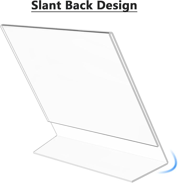 MaxGear Acrylic Sign Holder 8.5x11 Inches Horizontal 12 Pack, Slant Back Clear Tabletop Display Stands for Flyers Menus Documents, Landscape Sign Frames