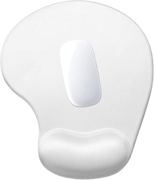 Hsurbtra Ergonomic Mouse Pad with Wrist Rest Support, Gel Mouse Pads with Non-Slip PU Base, Pain Relief Memory Foam Computer Mat, Cute Office Supplies Desk Decro Accessories, Ivory White