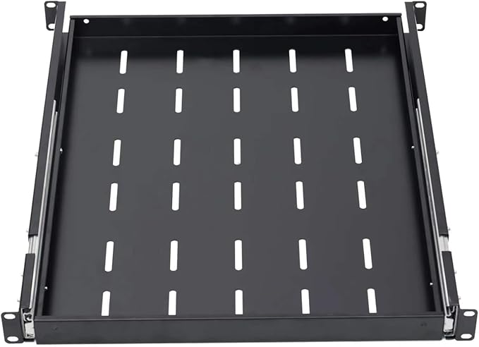 1U Sliding Shelf Tray 19in Mount Keyboard Shelf Tray, Adjustable Depth 22 to 26.75in Sliding Tray for Server Rack/Cabinet Steel Pull Out Drawer for Racks 250LB Weight Capacity(SLD-1U22-26.75)