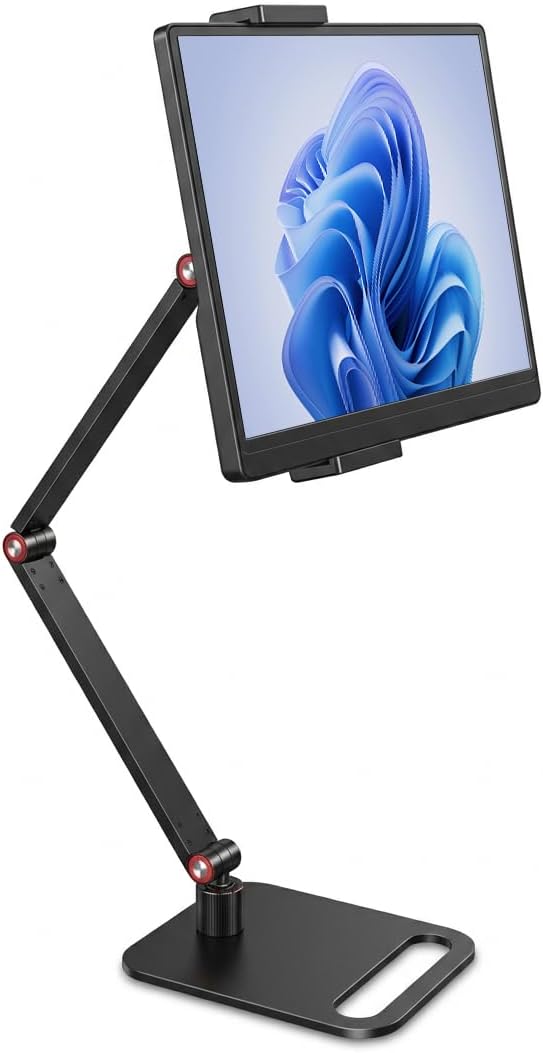 Portable Monitor Stand for Desk, Extra Tall Adjustable Tablet Holder (Max 45cm-17.7" Height), Aluminum 360° Swivel Arm Mount for 6-17.3" Screens, Fits 12.9 inch iPad Pro & Portable Displays