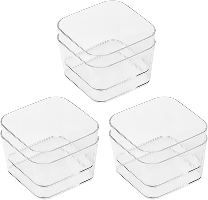 6pcs Clear Acrylic Storage Container, Desk Organizer Drawer Square Tray, Small Makeup Vanity Storage Bins Widely for Kitchen Cabinet, Tool, Office Desk, Gadgets, Pens, Paper Clips, No Lid