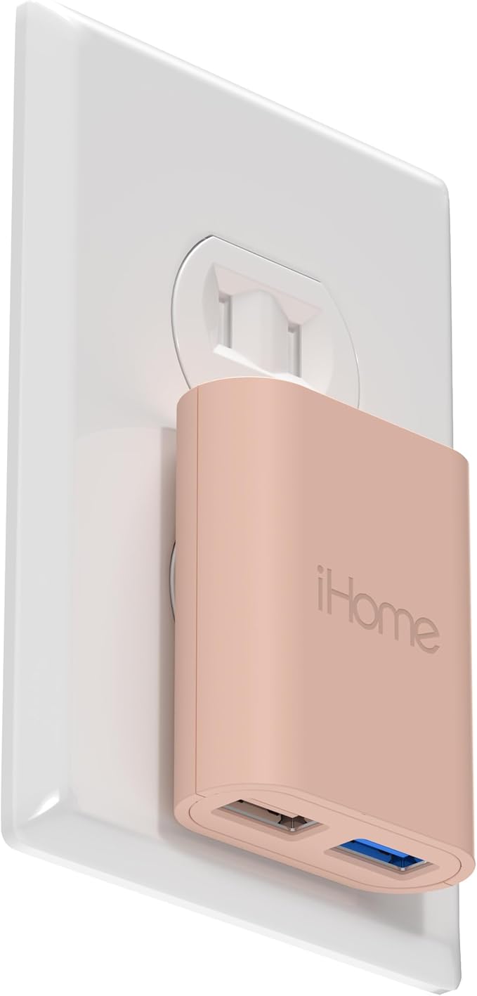 iHome 2-Port USB Wall Charger, AC Pro Multiport Plug Adapter, Phone Charging Block with Dual Ports for Home & Travel
