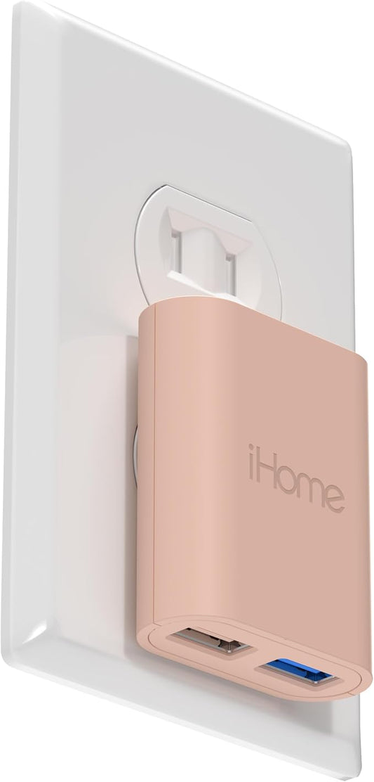 iHome 2-Port USB Wall Charger, AC Pro Multiport Plug Adapter, Phone Charging Block with Dual Ports for Home & Travel