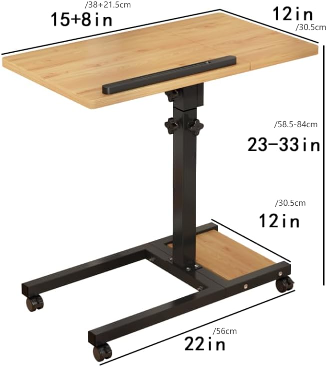 LINGMI Mobile Height Adjustable Laptop Desk with Mouse Pad, Portable Laptop Desk Rolling Tiltable Table with Small Side Table for Couch,Rolling Computer Stand