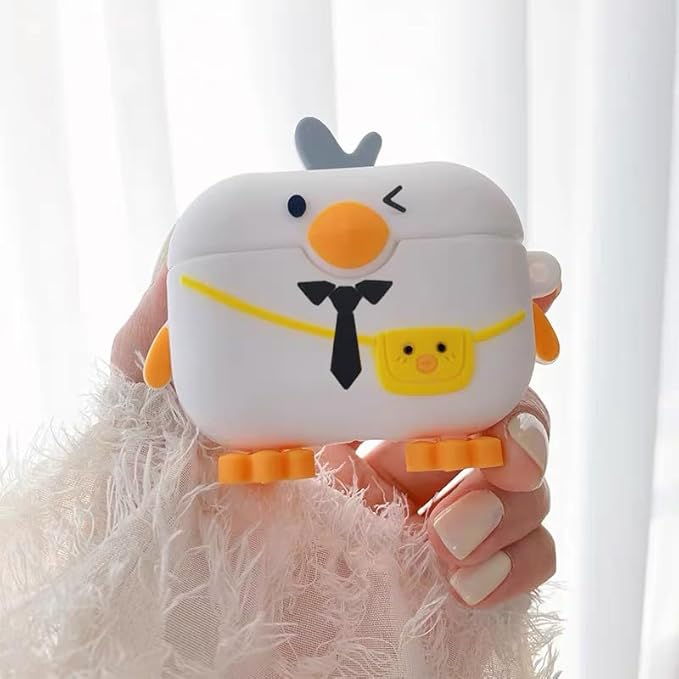 LiWerlly Cute Duck Case for Beat Studio Buds Case, Funny 3D Cartoon Kawaii Cool New Beat Studio + Cover Skin with Cleaning Kit & Keychain for Beat Studio Earbuds for Boys Girls Kids Teen, Bag Duck
