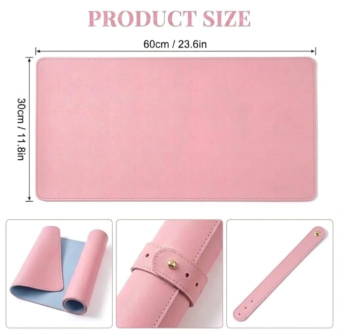 Double Sided Nail Art Table Mat, Soft Microfiber Leather Nail Hand Rest Mat, Waterproof Nail Arm Rest, Nail Mat for Manicure Table Nail Technician, for Desk, Dining Table, Pink & Blue (MAT ONLY)