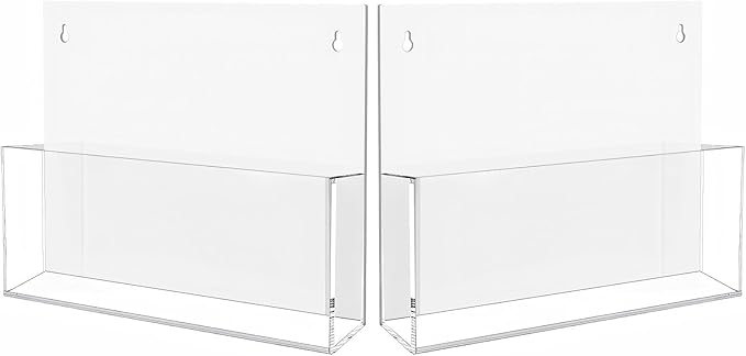 JUESHA 2 Pack Clear Acrylic File Holder Wall Mount Self Adhesive, Letter Size Hanging Paper Organizer, Wall Pocket File Holder Storage for Letter Folder Brochure Magazine Bookshelf Literature Display