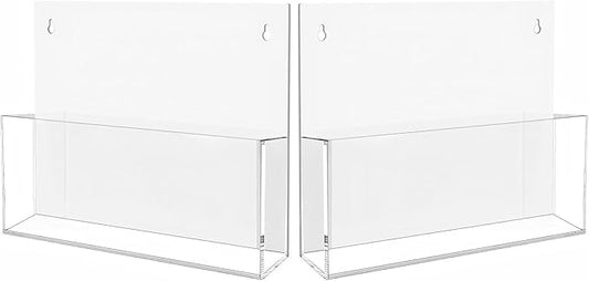 JUESHA 2 Pack Clear Acrylic File Holder Wall Mount Self Adhesive, Letter Size Hanging Paper Organizer, Wall Pocket File Holder Storage for Letter Folder Brochure Magazine Bookshelf Literature Display