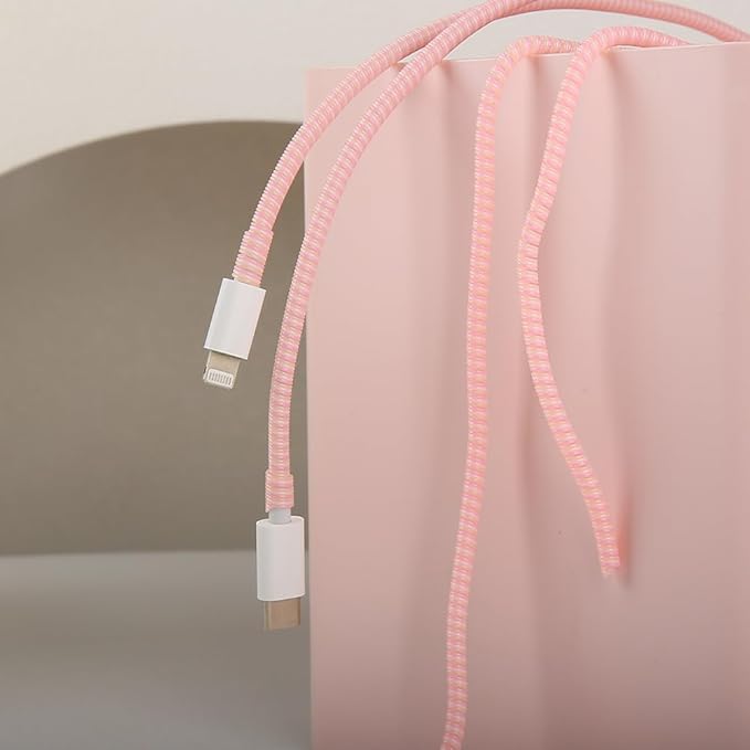 4.8M(15.75FT) Spiral Cable Protector, Multicolor Suitable for Most Phone/Pad/Laptop USB Wire Cord Savers Protection Cover Anti-Break Wrap Charger Data Line Cables Sleeves, Ordinary Pink