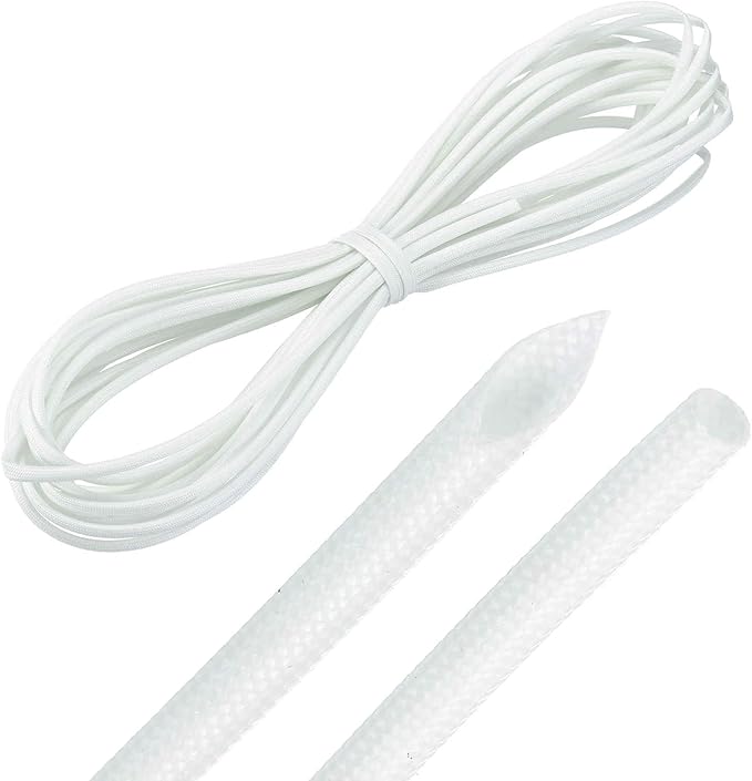 MECCANIXITY 30ft Braided Cable Sleeve, 1/8" ID 200C Heat Resistant 1500V Fiberglass Wire Insulation Cord Protector Organizer Wires Management for Motor Engine Fuel Line, White