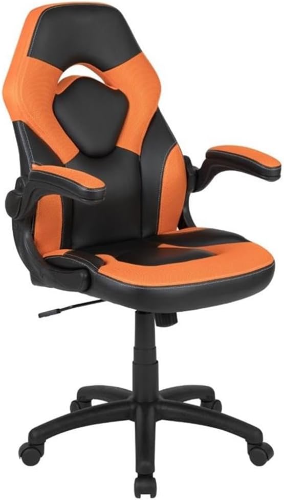 BOWERY HILL 2 Piece Z-Frame Gaming Desk Set, 51.5" W x 23.75" D Desk, Red and Orange Finish, Black Laminate Top, Detachable Cup Holder and Headset Hook, Ergonomic Chair, Contemporary Gaming Setup